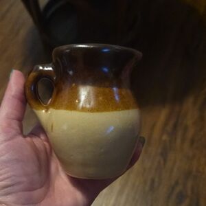 Vintage Brown Stoneware Candle. Two-Tone Ceramic Mini Pitcher